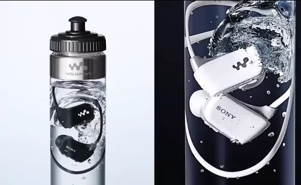 sony mp3 player in water bottle