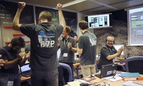 rosetta philae comet landing scientists cheering mission control
